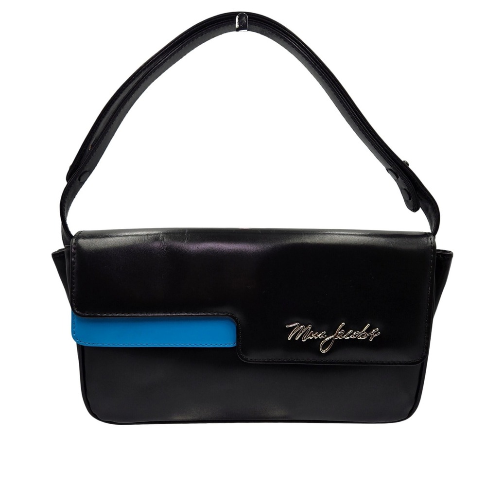 Marc‎ Jacobs Black Leather Shoulder Bag With Blue Accent